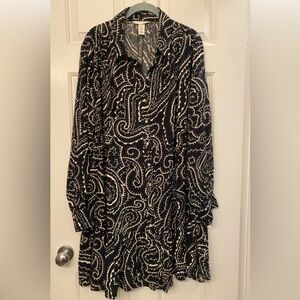 Elegant Black and White Print Dress ~ XXL